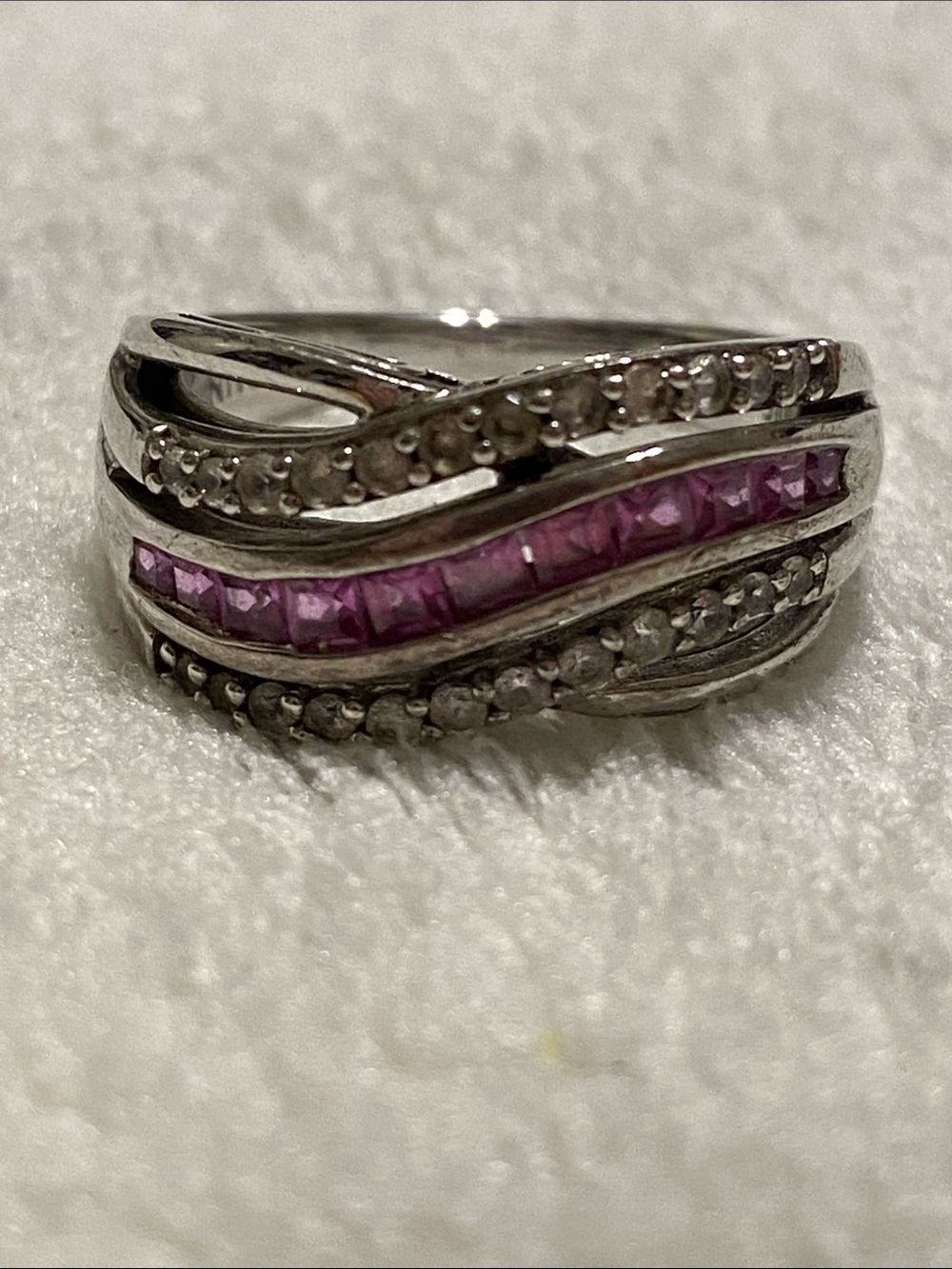 Sterling Silver 925 Pink Channel-Set Wave CZ Ring